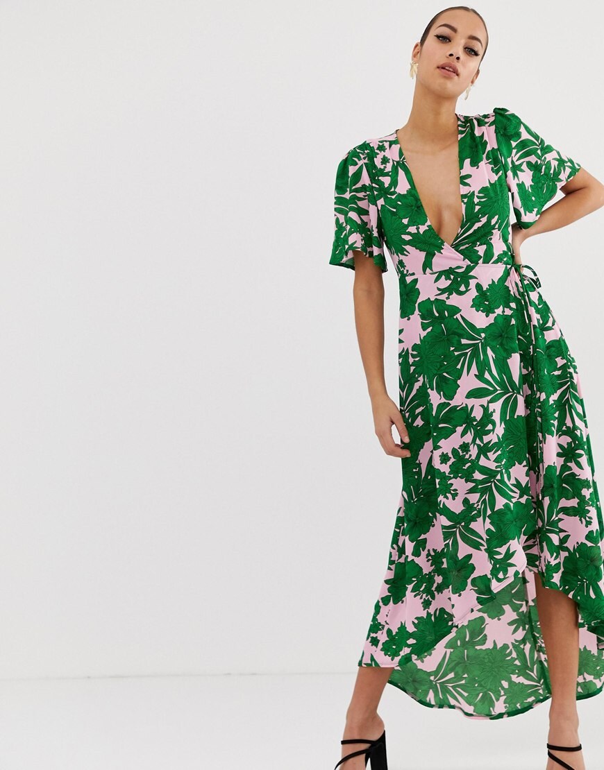 Missguided plunge wrap front midi dress ...